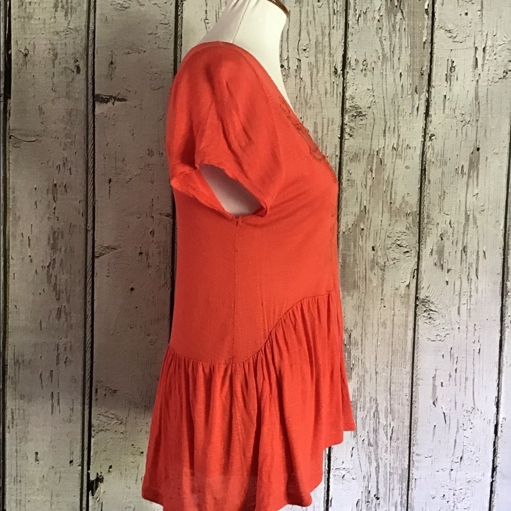 Free People Coral Embroidered Mesh Peplum Top Short Sleeve Women's Size Small - Picture 4 of 7